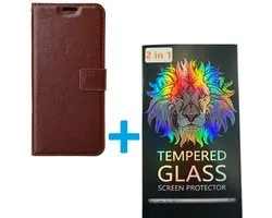 Portemonnee Book Case Hoesje + 2x Screenprotector Glas Geschikt voor: Geschikt voor: Xiaomi Redmi Note 12 Pro / Poco X5 Pro - Bruin