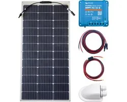 Bluetooth Set Flexibel Zonnepaneel 110Wp Caravan, Camper, Boot, Tent - MPPT Victron Energy laadregelaar 75/15 - Zonnepaneel Compleet Pakket - Kabel met connectoren - Plug-Play set schematische tekening en handleiding-Monokristallijn