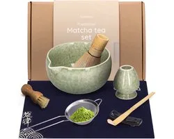 Deleca Traditioneel Matcha Thee Maken Set - Zonder Poeder - Kerst Sinterklaas Cadeau - Premium Kit met Klopper, Whisk en Kom - Complete Starterkit