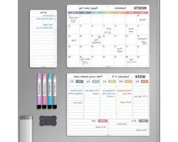 Magnetic Dry-Erase Fridge Calendar, Dry Erase Calendar, White Board Set for Refrigerator - Magnetic Monthly and Weekly Planner with Frame Board, 4 Markers + Eraser