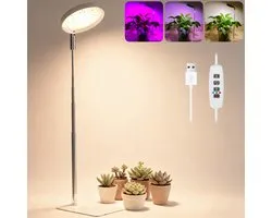 Rosnek LED Groeilamp met Basis en Full Spectrum - 48 Leds Dimbare Kweeklamp met Auto Aan/Uit Timer - Hoogte Verstelbaar - Groei en Bloei - voor Binnenplanten - Wit