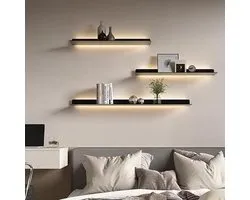Wall Mounted Floating Shelves with LED Lights, Set of 2 Display Racks for Living Room, Kitchen, Bathroom, Lighted Shelf for Decorative Storage