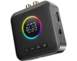 Bluetooth 5.4 Zender Ontvanger 3-in-1 Bluetooth Adapter HiFi Audio Ontvanger FM Zender met LED Display 3.5mm AUX RCA USB voor TV/Auto/PC/Home Stereo/Luidsprekers