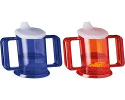 Handycup drinkbeker met tuit, set blauw en Rood