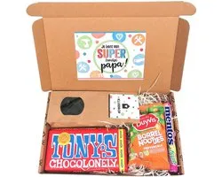 Vaderdag cadeau - brievenbus cadeau pakket - Je bent een Super(handige)papa - chocolade - drop - borrelnootjes