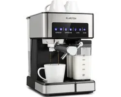 Klarstein Koffiemachine Espresso Pistonmachine met Melkopschuimer, 1,8 L Mini Espressomachine met Piston, 20 Bar RVS Compact, Melkreservoir, 1350 W Koffiemachine voor Gemalen Koffie - Stoompijpje Touch LED - Coffee Machine