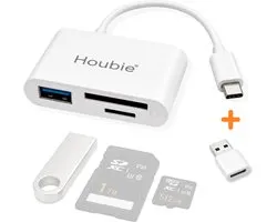 Houbie® Lecteur de cartes SD 3 en 1 – SD Card Reader – USB-C & USB-A – Lecteur de cartes Micro SD – Lecteur de cartes SD/TF – Pour smartphone, tablette, ordinateur portable & PC