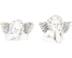 Clayre & Eef Decoratie Beeld Engel 13*8*10 cm Grijs Kunststof Decoratief Figuur Decoratieve Accessoires Woonaccessoires