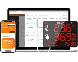 Temperatuur Vochtigheid Meter - Data Logger - Real-time Monitoring - Twee Zone Meting - 10.6 Inch Display - Wit