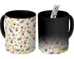 Magic Mug - Photo Heat Mugs - Coffee Mug - Honey - Bee - Fleurs - Patterns - Spring - Magic Mug - Cup - 350 ML - Tea Mug - Sinterklaas decoration - Handout gifts for children - Shoe present Sinterklaas