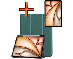 Étui pour iPad Air 2025 (13 pouces) Étui pour tablette à trois volets Étui avec découpe Convient pour Apple Pencil Avec protecteur d'écran - Étui pour iPad Air M3 (13 pouces) Bookcase à Hardcover - Vert foncé