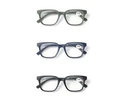 MyReadingGlasses.nl - Croon - lunettes de lecture - lunettes de lecture avec correction - Femme - Homme - SET - Carré 3 - pièces - couleur - Velours noir - Vert olive - Blue Marine - Avec correction +2,00