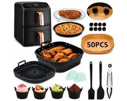 Ensemble d'accessoires pour friteuse à air COSORI 10,8 L Turbo Tower – Paniers pliables en silicone, papier sulfurisé, grille de cuisson, plaque à pizza et ustensiles de cuisine – compatible avec les paniers magnétiques de friteuse à air
