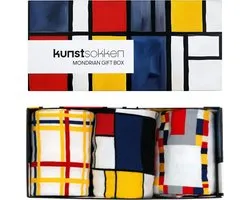 Piet Mondriaan Gift Box 3-Pack - Katoen Bio - Taille 41/46 - 3 Paires de chaussettes dans les créations de Piet Mondriaan - Art Chaussettes - Coffret cadeau