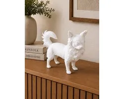 Langharige Chihuahua Hondenbeeld – Decoratief Beeldje | 3d geprint Wit