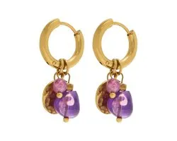 Essenza Multiple Purple Stones Charms Earrings Gold
