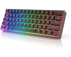 Gaming GK61 mechanisch gamingtoetsenbord 60 procent | 61 RGB Rainbow LED-programmeerbare toetsen met achtergrondverlichting | USB-bekabeld | Voor Mac en Windows-pc | Hotswap Gateron mechanische rode schakelaars | Zwart