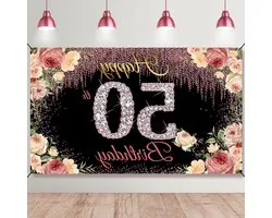 50th birthday decorations background banner, happy 50th birthday decorations for women, rose gold flowers 50 birthday party yard sign photo props for outdoor indoor, Vicycaty