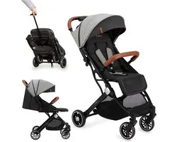 MoMi Estelle Kinderwagen - Lichtgewicht Buggy - Compact Opvouwbaar - Met Verstelbare Rugleuning - Reisbuggy 6+ Maanden - Grijs