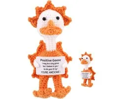 TOYMIS Positive Goose, Crochet Animals with Positive Posts Emotional Supportive Crochet Sun Goose for Encouraging Gift Home Office Decoration Graduation Gift(Orange)