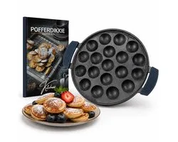 Poêle à poffertjes Kitchenz - Machine à poffertjes en fonte avec brosse et fourchette - Induction / Électrique / Gaz