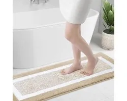 smiry Extra Soft Bath Mat, 43 x 120 cm, Super Absorbent and Non-Slip Microfiber Bathroom Mat, Machine Washable, Quick Dry Long Foot Rugs, Beige