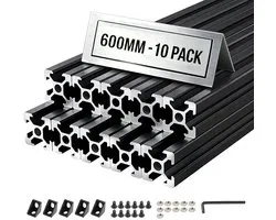 Aluminium profiel 2020 T-sleuf - Set van 10 Rails - Lengte 60 cm - Zwart Geanodiseerd - Sterk Geëxtrudeerd - Voor 3D-printer en CNC Doe-het-zelf - Zwart