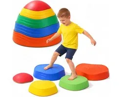 Qwali Stapstenen set - 5 stuks - Montessori - Stapel speelgoed - Educatief - Stepping stones - Kinderen - Educatieve spellen - Balance - Motoriek - Rivierstenen - Board - Balans spel - Evenwicht - Qwali