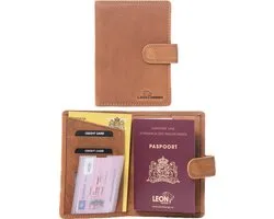LeonDesign - Paspoort Hoesje - Bruin Vintage Leer - Handgemaakte Card holder - Paspoorthouder met 5 pasjes