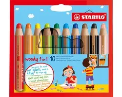 STABILO woody 3 in 1 - Multi Talent Kleurpotloden - Etui Met 10 Kleuren