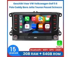 Awesafe Android 15.0 Autoradio - Geschikt Voor VW Volkswagen Golf 5 6 Polo Caddy Bora Jetta Touran Passat Scirocco - Draadloos Apple Carplay Android Auto - Ram 2GB + Rom 64GB - 7 inch HD Touchscreen - GPS Navigatie Bluetooth Wifi USB Type/C