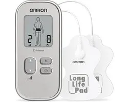OMRON E3 Intense Tens Apparaat - Elektrodentherapie - Elektroden Tens Spierstimulatie - Verlicht Spier & Gewrichtspijn - Compact Ontwerp - Zilver