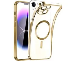 Magnetic Clear Silicone hoesje met geïntegreerde Camera Lens Protector - schokbestendig [Magsafe Magnetische Ring Case] - goud - Geschikt voor iPhone 14