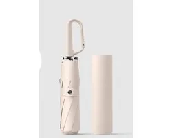 Compact Folding Umbrella Carabiner Handle Coating Layer Fabric Blocking UV Protection 99.9%/Car/Small Travel Backpack/Lightweight Portable/Rain Sun Anti UPF 50/Men Women Kids（Beige）