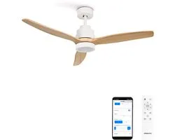 CREATE - Plafondventilator 40W silent 100% hout - Wit / Licht hout - Ø112cm - Met licht - WIFI + Afstandsbediening - WIND STYLANCE