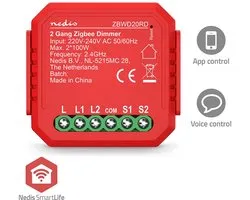 Nedis SmartLife inbouwmodule - Dubbele Triac Dimmer - 2 x 100 W - Kroonsteen - App beschikbaar voor: Android / IOS