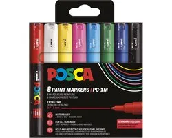 POSCA Paintmarker PC-1MC - 0,7 - 1 mm - Uni Mitsubishi Pencil - etui van 8 stuks in basiskleuren