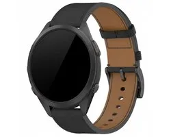 Leren bandje - geschikt voor Garmin Vivoactive 4 / Venu 4 (45mm) / Venu 3 / 2 / Forerunner 255 / Forerunner 265 / 570 (47mm) en Polar Vantage M / M2 / V3 / Grit X (Pro) - gesp - zwart