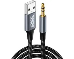 AdroitGoods USB-A naar 3,5 mm TRS Audio Jack Adapter - USB-stekker naar 3,5 mm AUX stereo audiokabel - nylon gevlochten - 1M
