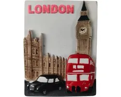 Koelkastmagneet Groot-Brittannië Londen - 3D-souvenir - Big Ben, Parlement, rode bus en taxi - ShopVlot