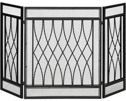 HOMCOM-Haardscherm-Metaal-126x3x80cm-Zwart
