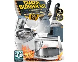 SnelShoppen - Smash Burger Kit Professional Set - RVS 304 - Smasher, Spatula, Lid, Burger Press, Non-Stick Papier voor Keuken, Barbecue, Restaurant -