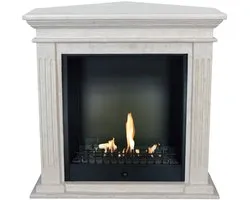 Cheminée à Bio Xaralyn - Cadiz-Corner BCL - pierre naturelle blanche - chauffage 3 KW - habillage de cheminée avec foyer intégré - manteau de cheminée - cheminée d'angle