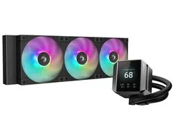Cooler liquide DeepCool MYSTIQUE 360 ARGB LCD 360 mm Pompe 5e génération 3 400 tr/min AIO 2.8 Écran LCD TFT 640 x 480 Tech anti-fuite Ventilateurs PWM ARGB FD12, gris et noir