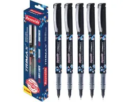 Reynolds Trimax 0.5mm Needle Tip Liquid Gel Pens - Pack of 5 Black Ink (Ship from India) - ShopVlot