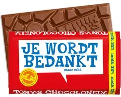 Tony's Chocolonely - Chocoladecadeau - Chocolade reep - Melk - Zeg 't met een reep Bedankt - 180 Gram - Fairtrade chocolade