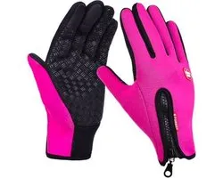 Touchvinger Fietshandschoenen Winter Met Touch Tip Gloves - Touchscreen Ski Handschoenen Fiets - Dames / Heren - Stretch Ski/Snowboardhandschoenen - Unisex - Maat M - Roze - Waterdicht