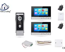 Home-Locking complete deur intercom/videofoon met 2 binnen panelen en elektro box 12VDC voor aansluiting elektrisch slot.DBF-DT-2211-1E-2