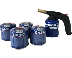 Gasbrander met 4 gaspatronen Specialist+ Met Piezo Ontsteking, Metalen behuizing