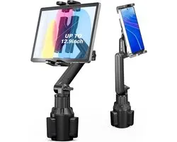 Auto Tablet Mount, Ipad Bekerhouder Auto Mount met 15 inch Verstelbare Arm Stand voor Tablet iPhone 4.7-13 inch, iPad Pro Air Mini, Fire, iPhone 16 15, Galaxy S25 S24 Z Fold 6 5